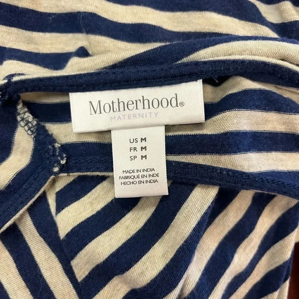 Motherhood Maternity Navy & Gray Stripe Back Tie Sleeveless Maxi Dress sz M